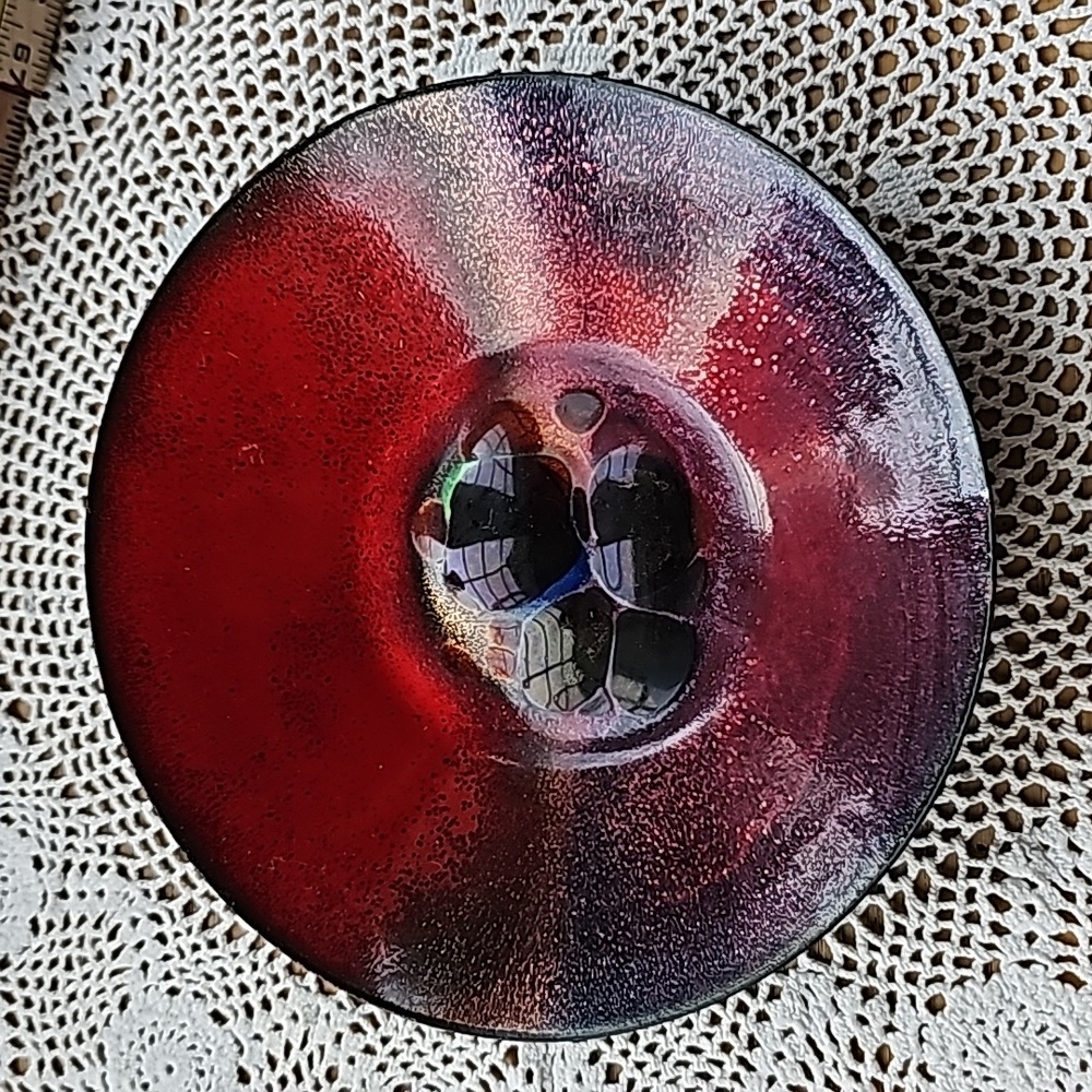 Copper and Enamel bowl with bubbles in center different colors. Vintage MCM